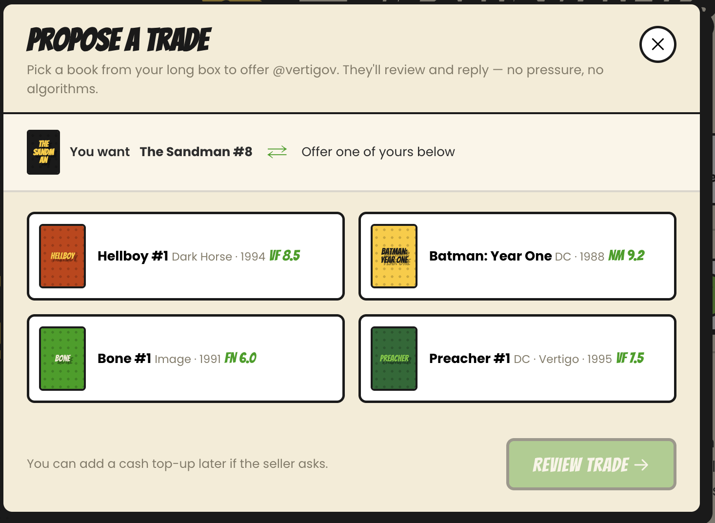 Propose a trade modal, full size