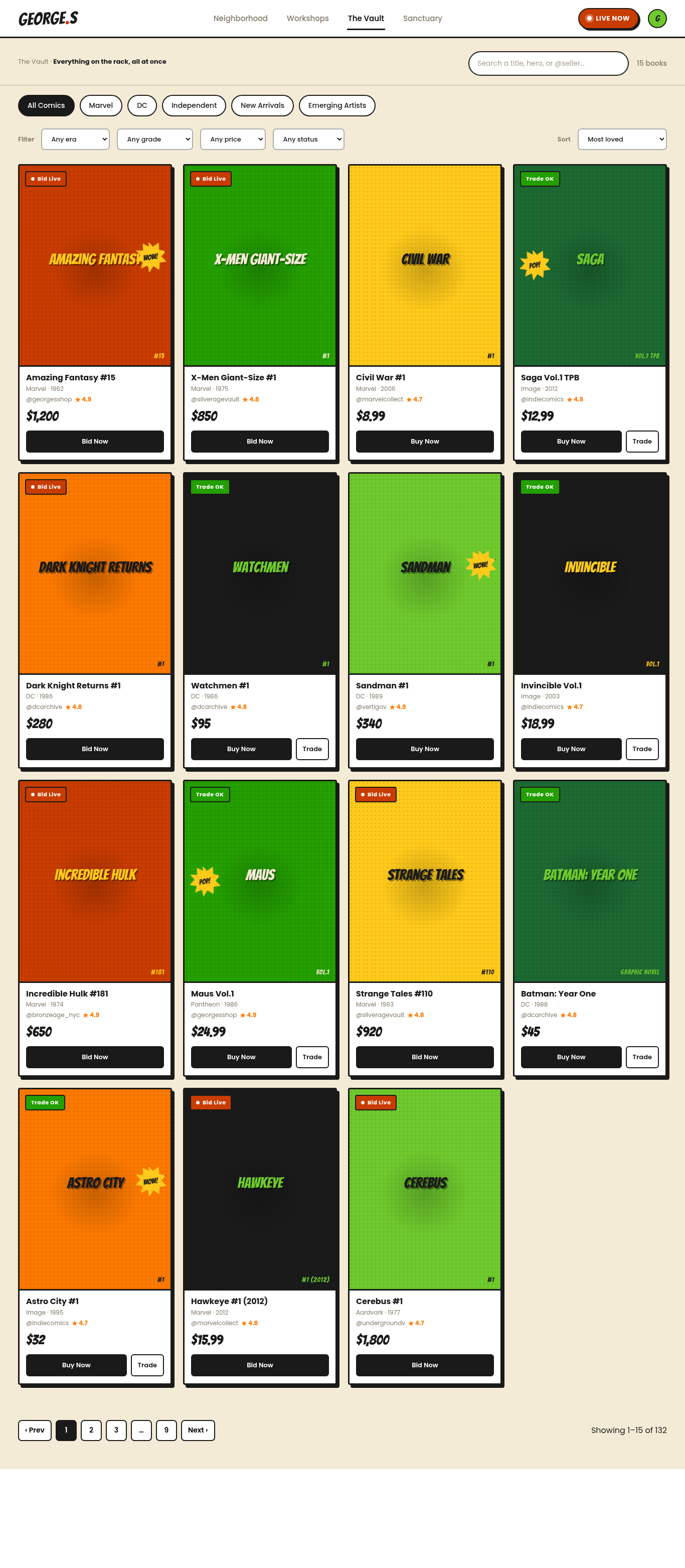 The Vault listing page, full page