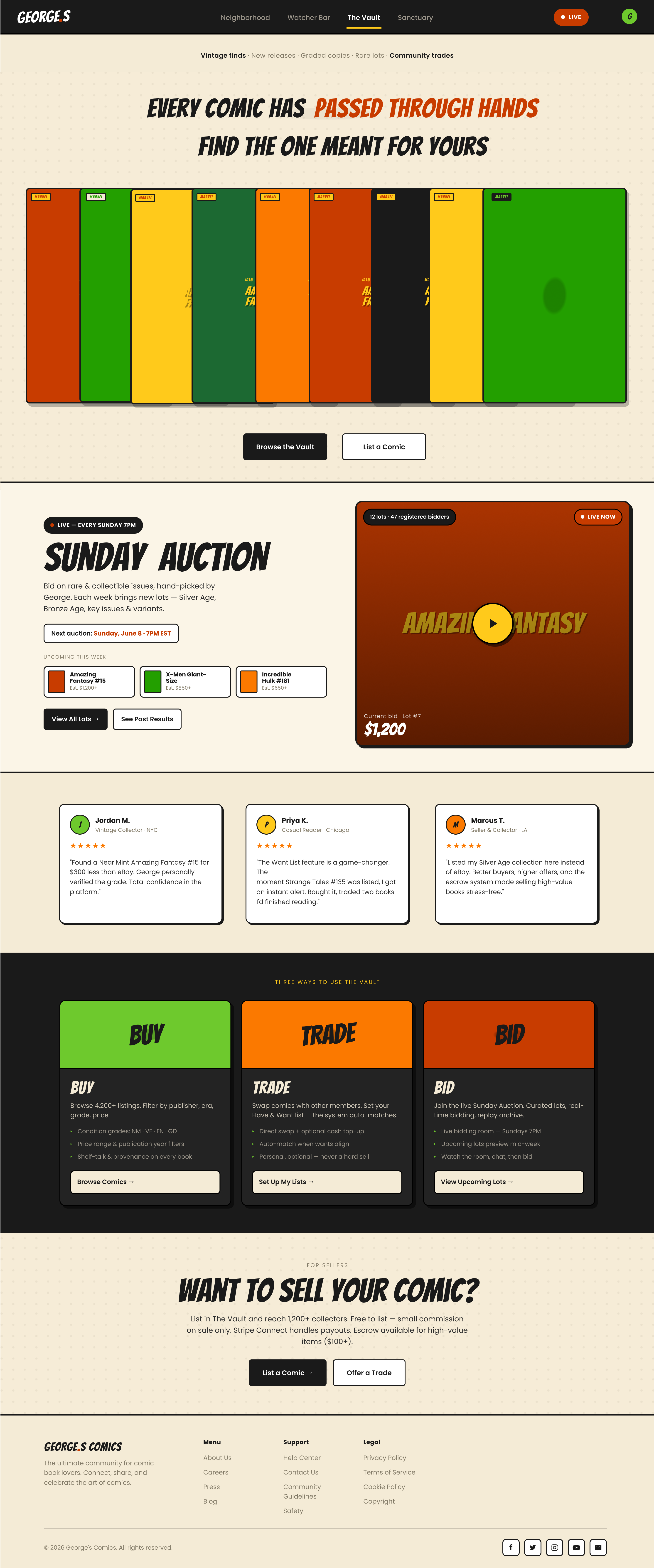 High-fidelity design of The Vault, full page